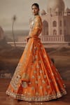 Buy_Sabe_Orange Silk, Net Mirrors, Zari, Beads, Pearls, Sequins, Kesar Motif Lehenga Set _Online_at_Aza_Fashions