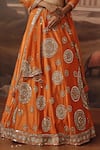 Shop_Sabe_Orange Silk, Net Mirrors, Zari, Beads, Pearls, Sequins, Kesar Motif Lehenga Set _Online_at_Aza_Fashions