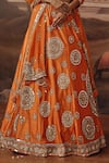 Sabe_Orange Silk, Net Mirrors, Zari, Beads, Pearls, Sequins, Kesar Motif Lehenga Set _at_Aza_Fashions