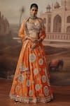 Buy_Sabe_Orange Silk, Net Mirrors, Zari, Beads, Pearls, Sequins, Kesar Motif Lehenga Set _at_Aza_Fashions