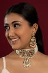 Shop_Queens Jewels_Multi Color Beads, Pearls, Stones Bridal Navratan Jadau Neckhugging Choker Set _at_Aza_Fashions