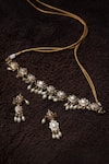 Shop_Queens Jewels_White Pearls Ahalya Jadau Choker And Earrings Set _at_Aza_Fashions