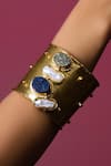 Buy_Queens Jewels_Gold Plated Stones, Pearls Semi Precious Adjustable Cuff _at_Aza_Fashions