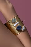 Queens Jewels_Gold Plated Stones, Pearls Semi Precious Adjustable Cuff _Online_at_Aza_Fashions