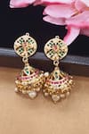 Buy_Queens Jewels_Multi Color Pearls, Stones, Crystals Bridal Jadau Jhumki Earrings _at_Aza_Fashions