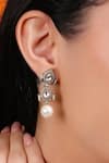 Queens Jewels_White Pearls, Stones Double Polki Dangler Earrings _Online_at_Aza_Fashions