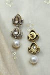 Buy_Queens Jewels_White Pearls, Stones Double Polki Dangler Earrings _Online_at_Aza_Fashions