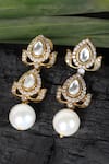 Shop_Queens Jewels_White Pearls, Stones Double Polki Dangler Earrings _at_Aza_Fashions