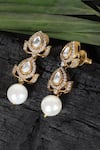 Shop_Queens Jewels_White Pearls, Stones Double Polki Dangler Earrings _Online_at_Aza_Fashions