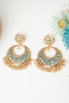 Buy_Queens Jewels_Blue Beads, Pearls Feroza Jadau Chaandbali Earrings _at_Aza_Fashions