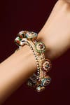 Buy Queens Jewels Multi Color Stones, Pearls Navratan Multi-colored Jadau Openable Bangle at Aza Fashions Buy_Queens Jewels_Multi Color Stones, Pearls Navratan Multi-colored Jadau Openable Bangle _at_Aza_Fashions
