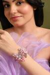 Buy_House Of D"Oro_Lilac Beads, Crystals, Stones Floral Embellished Bracelet _at_Aza_Fashions