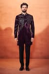 Buy Millionaire Wine Velvet Stones, Embroidery Handcrafted Work Sherwani Set at Aza Fashions Buy_Millionaire_Wine Velvet Stones, Embroidery Handcrafted Work Sherwani Set _at_Aza_Fashions