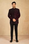 Buy Millionaire Wine Velvet Embroidery, Beads Jodhpuri And Trouser Set at Aza Fashions Buy_Millionaire_Wine Velvet Embroidery, Beads Jodhpuri And Trouser Set _at_Aza_Fashions