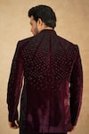 Shop Millionaire Wine Velvet Embroidery, Beads Jodhpuri And Trouser Set at Aza Fashions Shop_Millionaire_Wine Velvet Embroidery, Beads Jodhpuri And Trouser Set _at_Aza_Fashions