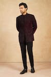 Buy Millionaire Wine Velvet Embroidery, Beads Jodhpuri And Trouser Set Online at Aza Fashions Buy_Millionaire_Wine Velvet Embroidery, Beads Jodhpuri And Trouser Set _Online_at_Aza_Fashions