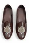 Shop_SCHON ZAPATO_Brown Mohey Floral Embroidered Loafers _at_Aza_Fashions