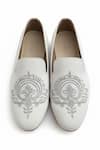 Shop_SCHON ZAPATO_White Embroidered Motif Loafers _at_Aza_Fashions