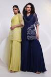 Smriti By Anju Agarwal Blue Chinon, Organza Beads Cowl , Open Dori Wave Jumpsuit With Jacket Online at Aza Fashions Smriti By Anju Agarwal_Blue Chinon, Organza Beads Cowl , Open Dori Wave Jumpsuit With Jacket _Online_at_Aza_Fashions