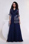 Buy Smriti By Anju Agarwal Blue Chinon, Organza Beads Cowl , Open Dori Wave Jumpsuit With Jacket at Aza Fashions Buy_Smriti By Anju Agarwal_Blue Chinon, Organza Beads Cowl , Open Dori Wave Jumpsuit With Jacket _at_Aza_Fashions