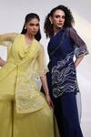 Shop Smriti By Anju Agarwal Blue Chinon, Organza Beads Cowl , Open Dori Wave Jumpsuit With Jacket Shop_Smriti By Anju Agarwal_Blue Chinon, Organza Beads Cowl , Open Dori Wave Jumpsuit With Jacket