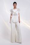 Buy_Smriti By Anju Agarwal_White Silk, Organza Crystals, Embroidery Bandeau Neck, Glint Jacket And Pant Set _at_Aza_Fashions