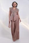 Buy Smriti By Anju Agarwal Brown Silk, Organza Embroidery, Crystals V-neck Glint Jacket And Pant Set at Aza Fashions Buy_Smriti By Anju Agarwal_Brown Silk, Organza Embroidery, Crystals V-neck Glint Jacket And Pant Set _at_Aza_Fashions