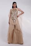 Buy_Smriti By Anju Agarwal_Gold Organza, Tissue Embroidery, Crystals, Sequins Auric Kaftan Palazzo Set _at_Aza_Fashions