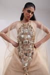 Shop_Smriti By Anju Agarwal_Gold Organza, Tissue Embroidery, Crystals, Sequins Auric Kaftan Palazzo Set _Online_at_Aza_Fashions