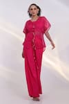 Shop Smriti By Anju Agarwal Pink Silk, Organza Crystals, Tassels Synora Sheer Overlay And Trouser Set at Aza Fashions Shop_Smriti By Anju Agarwal_Pink Silk, Organza Crystals, Tassels Synora Sheer Overlay And Trouser Set _at_Aza_Fashions