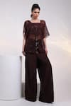Buy Smriti By Anju Agarwal Brown Silk, Organza Tassels, Crystals Synora Sheer Overlay And Trouser Set at Aza Fashions Buy_Smriti By Anju Agarwal_Brown Silk, Organza Tassels, Crystals Synora Sheer Overlay And Trouser Set _at_Aza_Fashions