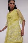 Smriti By Anju Agarwal_Yellow Chinon, Organza Beads, Embroidery Cowl Dori Wave Jumpsuit With Jacket _Online_at_Aza_Fashions