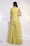 Shop_Smriti By Anju Agarwal_Yellow Chinon, Organza Beads, Embroidery Cowl Dori Wave Jumpsuit With Jacket _at_Aza_Fashions