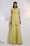 Buy_Smriti By Anju Agarwal_Yellow Chinon, Organza Beads, Embroidery Cowl Dori Wave Jumpsuit With Jacket _at_Aza_Fashions