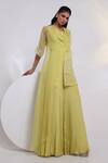 Smriti By Anju Agarwal_Yellow Chinon, Organza Beads, Embroidery Cowl Dori Wave Jumpsuit With Jacket _at_Aza_Fashions