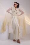 Buy_Smriti By Anju Agarwal_Off White Crepe, Silk Crystals, Elysian Structured Jacket And Draped Skirt Set _at_Aza_Fashions