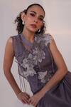 Smriti By Anju Agarwal_Grey Chinon V-neck, Collared Petal Strings Gown With Cape _Online_at_Aza_Fashions