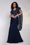 Buy_Smriti By Anju Agarwal_Blue Chinon, Organza, Silk Lace, Navy Embellished Pre-draped Saree With Blouse _at_Aza_Fashions
