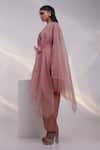 Buy_Smriti By Anju Agarwal_Pink Silk Beads, Applique V-, Open Nyra Work Cape And Kurta Set _Online_at_Aza_Fashions