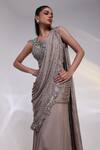 Smriti By Anju Agarwal_Grey Chinon, Silk Applique, Beads, Ash Grace Pre-draped Saree With Blouse _Online_at_Aza_Fashions