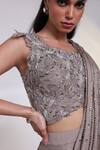 Smriti By Anju Agarwal_Grey Chinon, Silk Applique, Beads, Ash Grace Pre-draped Saree With Blouse _at_Aza_Fashions