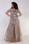 Smriti By Anju Agarwal_Grey Tissue, Organza Embroidery, Tassels Auric Geometric Kaftan Palazzo Set _Online_at_Aza_Fashions