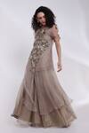 Buy_Smriti By Anju Agarwal_Grey Tissue, Organza Embroidery, Tassels Auric Geometric Kaftan Palazzo Set _Online_at_Aza_Fashions