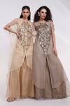 Shop_Smriti By Anju Agarwal_Grey Tissue, Organza Embroidery, Tassels Auric Geometric Kaftan Palazzo Set 