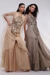 Buy_Smriti By Anju Agarwal_Grey Tissue, Organza Embroidery, Tassels Auric Geometric Kaftan Palazzo Set _Online