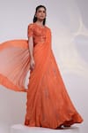 Smriti By Anju Agarwal Orange Crepe, Georgette, Chinon Trilateral Pre-draped Lehenga Saree With Blouse Online at Aza Fashions Smriti By Anju Agarwal_Orange Crepe, Georgette, Chinon Trilateral Pre-draped Lehenga Saree With Blouse _Online_at_Aza_Fashions