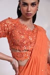 Buy Smriti By Anju Agarwal Orange Crepe, Georgette, Chinon Trilateral Pre-draped Lehenga Saree With Blouse Online at Aza Fashions Buy_Smriti By Anju Agarwal_Orange Crepe, Georgette, Chinon Trilateral Pre-draped Lehenga Saree With Blouse _Online_at_Aza_Fashions