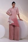 Buy_Smriti By Anju Agarwal_Pink Chinon Applique, Beads, Sequins Round Bold Petal Tunic And Flared Pant Set _at_Aza_Fashions