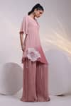 Smriti By Anju Agarwal_Pink Chinon Applique, Beads, Sequins Round Bold Petal Tunic And Flared Pant Set _Online_at_Aza_Fashions