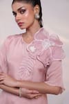 Smriti By Anju Agarwal_Pink Chinon Applique, Beads, Sequins Round Bold Petal Tunic And Flared Pant Set _at_Aza_Fashions